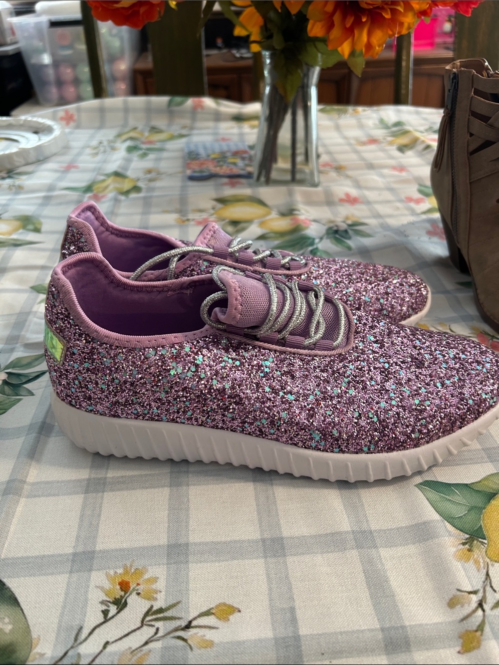 Lilac Glitter Slip-On Women's Sneakers - Picture 3 of 5